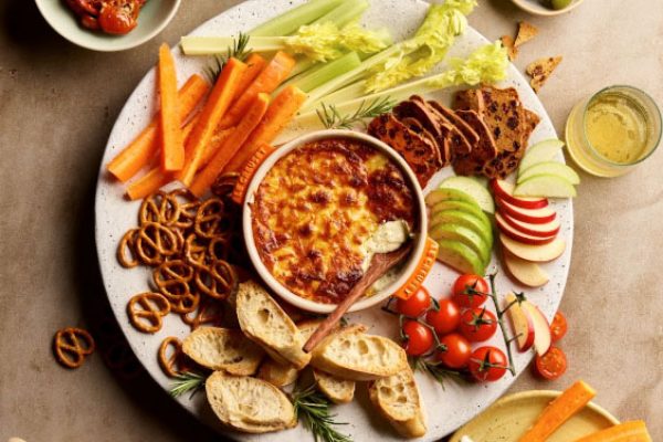 Platter of food with Applewood smoked cheddar cheese